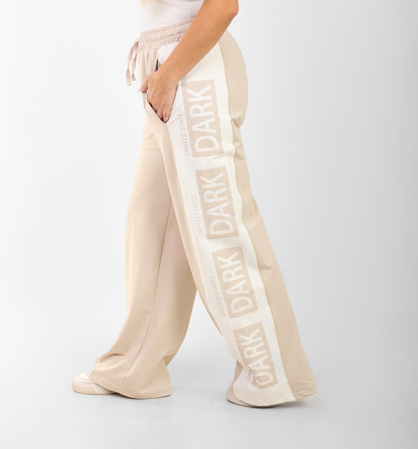 Beige Street Luxe Wide-Leg Joggers – DARK Edition
