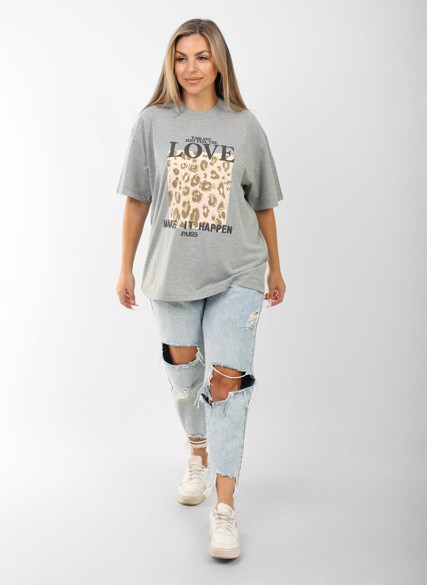 Oversized Graphic T-Shirt for Women – Leopard Print "LOVE" Design
