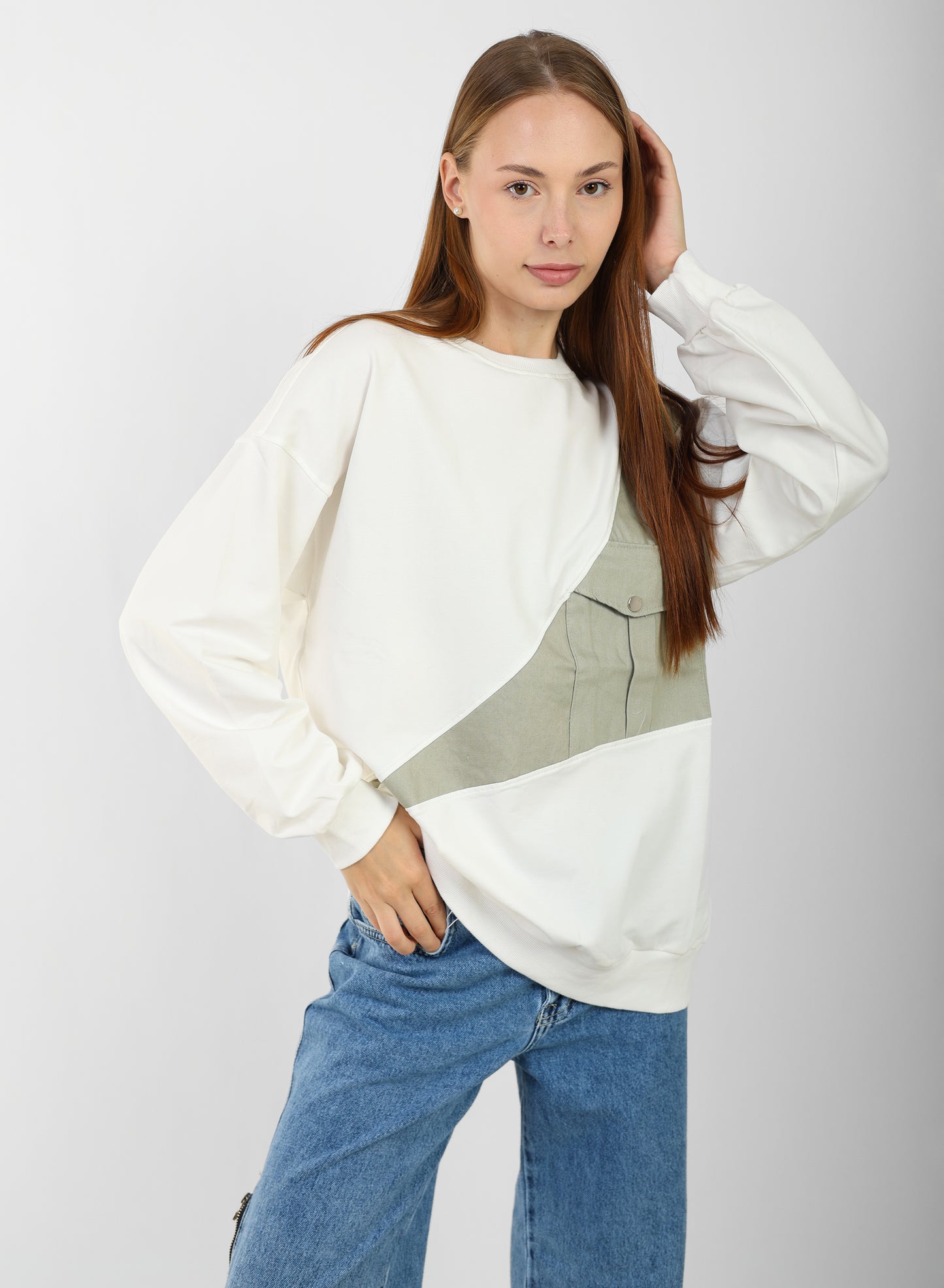 Block Sweatshirt with Front Pocket – Casual Streetwear Style