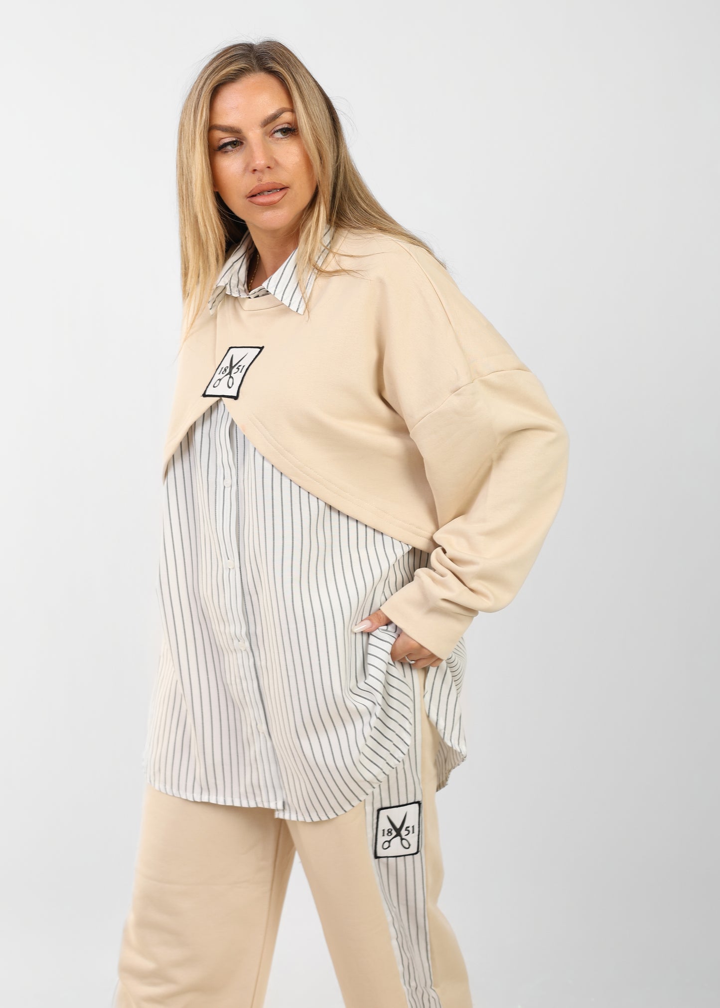 Striped Cotton x Melton Layered Set