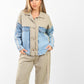 Women's Color Block Jacket and Pants Set with Stripe Detail – Casual Streetwear Style