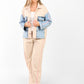 Women's Color Block Jacket and Pants Set with Stripe Detail – Casual Streetwear Style