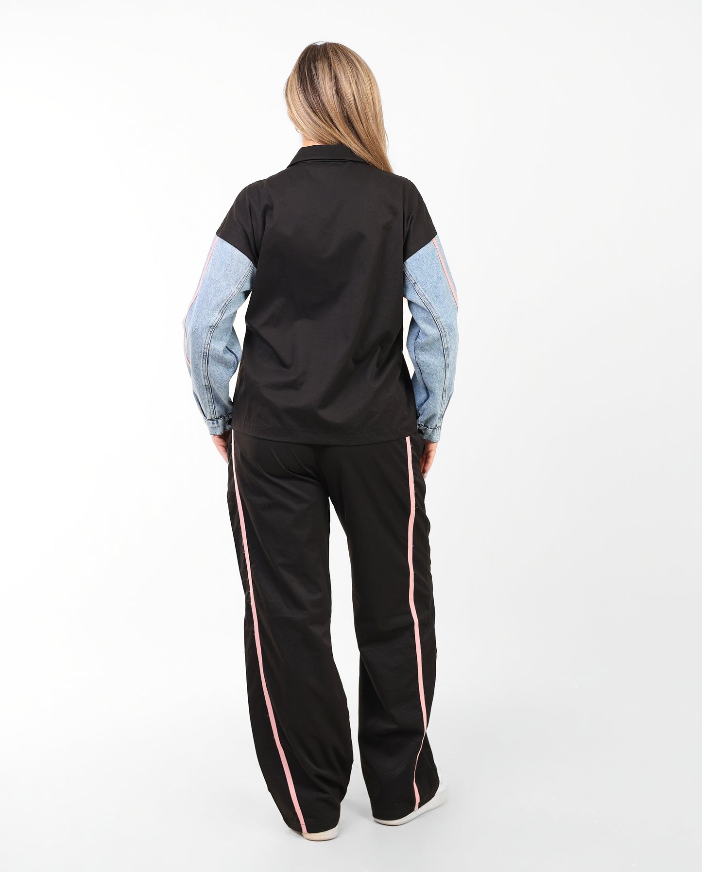 Women's Color Block Jacket and Pants Set with Stripe Detail – Casual Streetwear Style