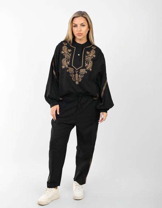 Two-Piece Set for Women – Loose Fit Blouse & Pants