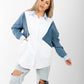 poplin shirt with denim sleeves