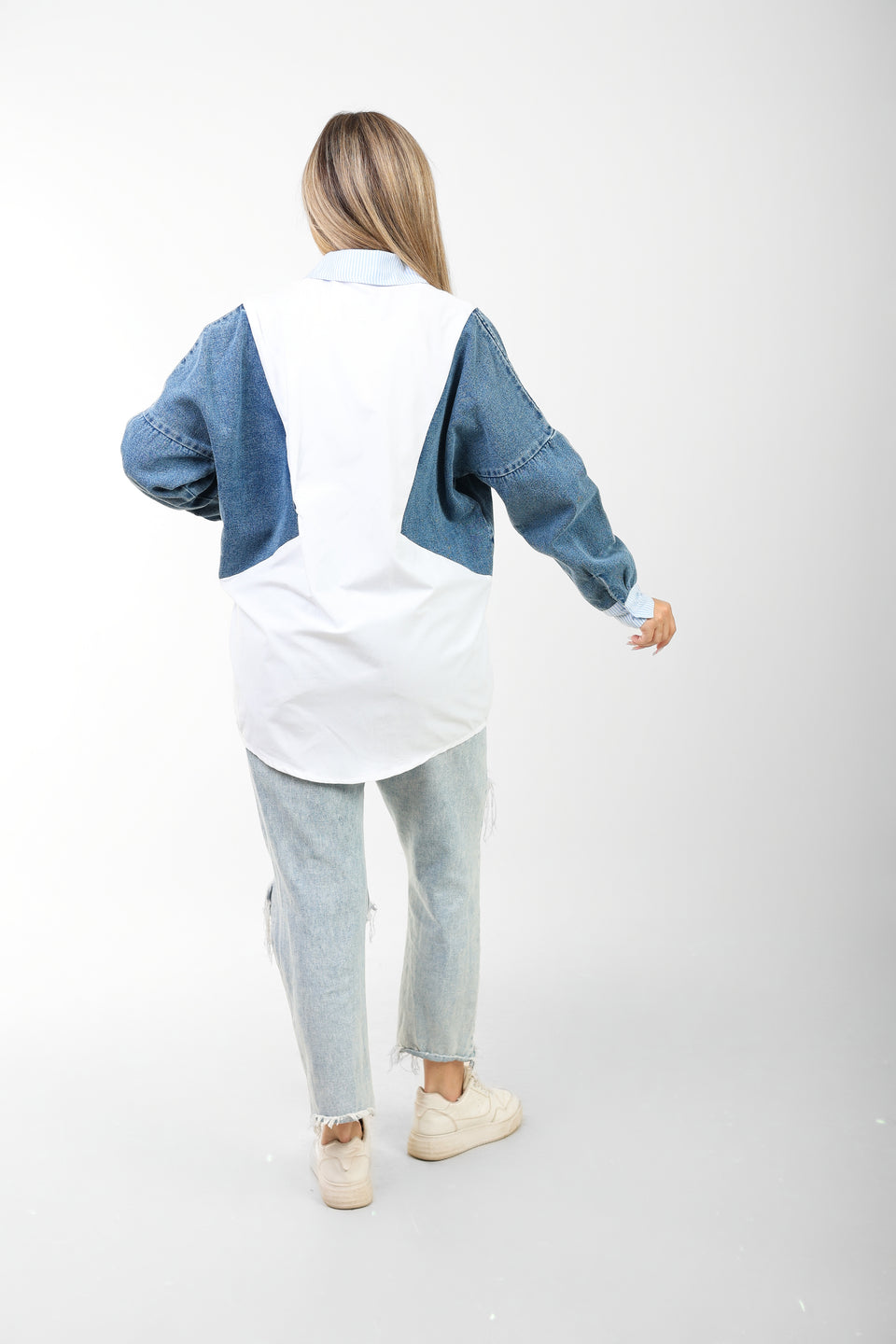 poplin shirt with denim sleeves
