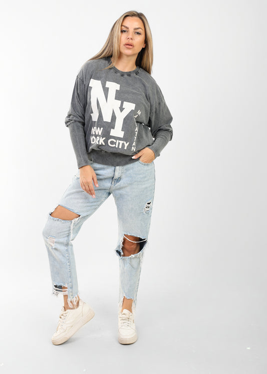 Women's Vintage NY Manhattan Graphic Sweatshirt – Oversized Casual Pullover