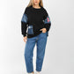 Sweatshirt with Denim Patchwork Sleeves & Casual Fit