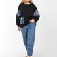 Sweatshirt with Denim Patchwork Sleeves & Casual Fit