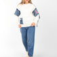 Sweatshirt with Denim Patchwork Sleeves & Casual Fit
