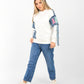 Sweatshirt with Denim Patchwork Sleeves & Casual Fit