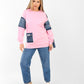 Sweatshirt with Denim Patchwork Sleeves & Casual Fit