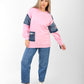 Sweatshirt with Denim Patchwork Sleeves & Casual Fit