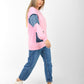 Sweatshirt with Denim Patchwork Sleeves & Casual Fit