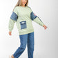 Sweatshirt with Denim Patchwork Sleeves & Casual Fit