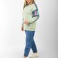 Sweatshirt with Denim Patchwork Sleeves & Casual Fit