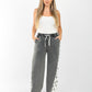 Women’s Wide Leg Jogger Pants – Grey with Alphabet Print Side Panel | Casual Street Style