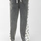 Women’s Wide Leg Jogger Pants – Grey with Alphabet Print Side Panel | Casual Street Style