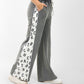 Women’s Wide Leg Jogger Pants – Grey with Alphabet Print Side Panel | Casual Street Style