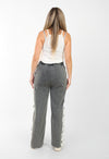 Women’s Wide Leg Jogger Pants – Grey with Alphabet Print Side Panel | Casual Street Style