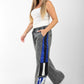 Washed Wide-Leg Jeans with Color Block Graphic Panels