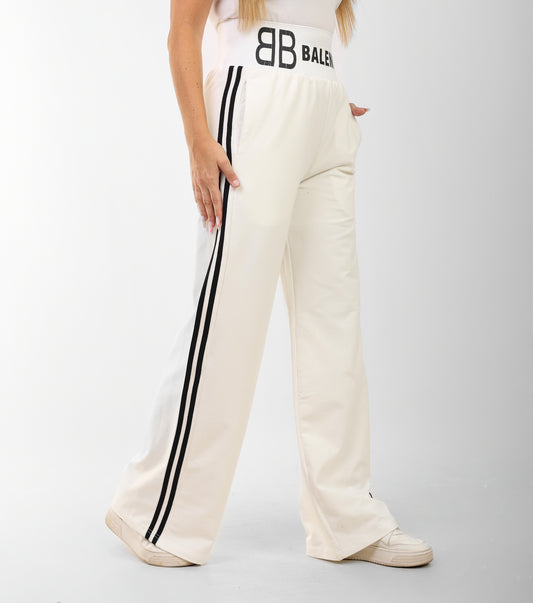 Women's Balenciaga-Inspired High-Waist Black Wide-Leg Joggers with Side Stripes