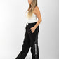 Women's Black Cargo Joggers with Side Print – Streetwear Style, Relaxed Fit