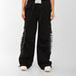 Women's Black Cargo Joggers with Side Print – Streetwear Style, Relaxed Fit