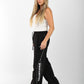Women's Black Cargo Joggers with Side Print – Streetwear Style, Relaxed Fit