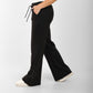 Women's Black Wide-Leg Lounge Pants with Drawstring Waist – Casual Comfort Fit