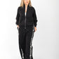 Dolce & Gabbana Women’s Black Logo Trim Tracksuit – Stylish Bomber Jacket & Wide-Leg Pants Set