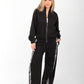 Dolce & Gabbana Women’s Black Logo Trim Tracksuit – Stylish Bomber Jacket & Wide-Leg Pants Set