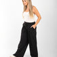 Black Luxe Ribbed-Waist Wide-Leg Pants – Flow Edition