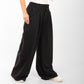 Black Luxe Ribbed-Waist Wide-Leg Pants – Flow Edition