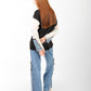 Women’s Casual Color Block T-Shirt with Denim Sleeves – Trendy Oversized Fit