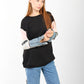 Women’s Casual Color Block T-Shirt with Denim Sleeves – Trendy Oversized Fit