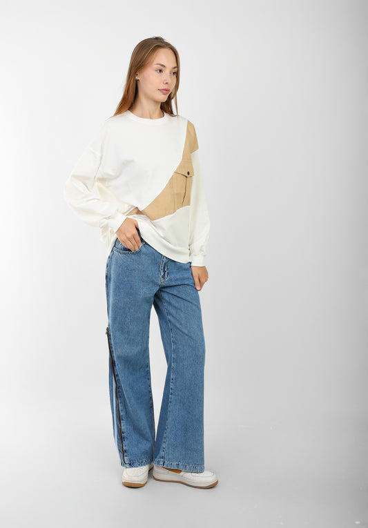 Block Sweatshirt with Front Pocket – Casual Streetwear Style