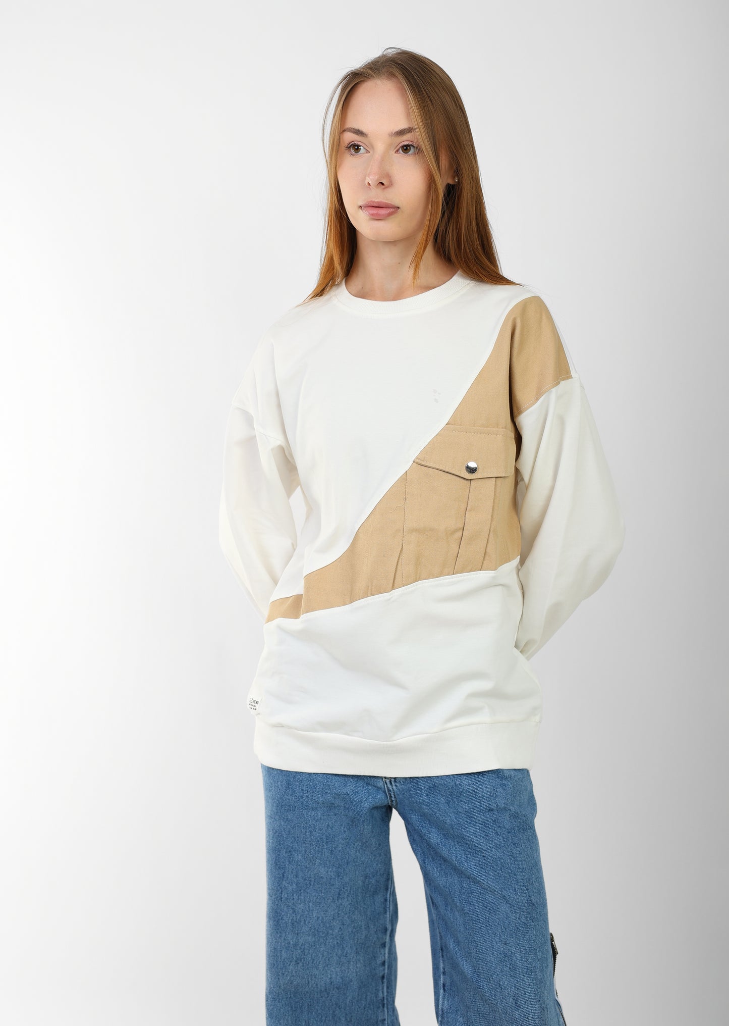 Block Sweatshirt with Front Pocket – Casual Streetwear Style