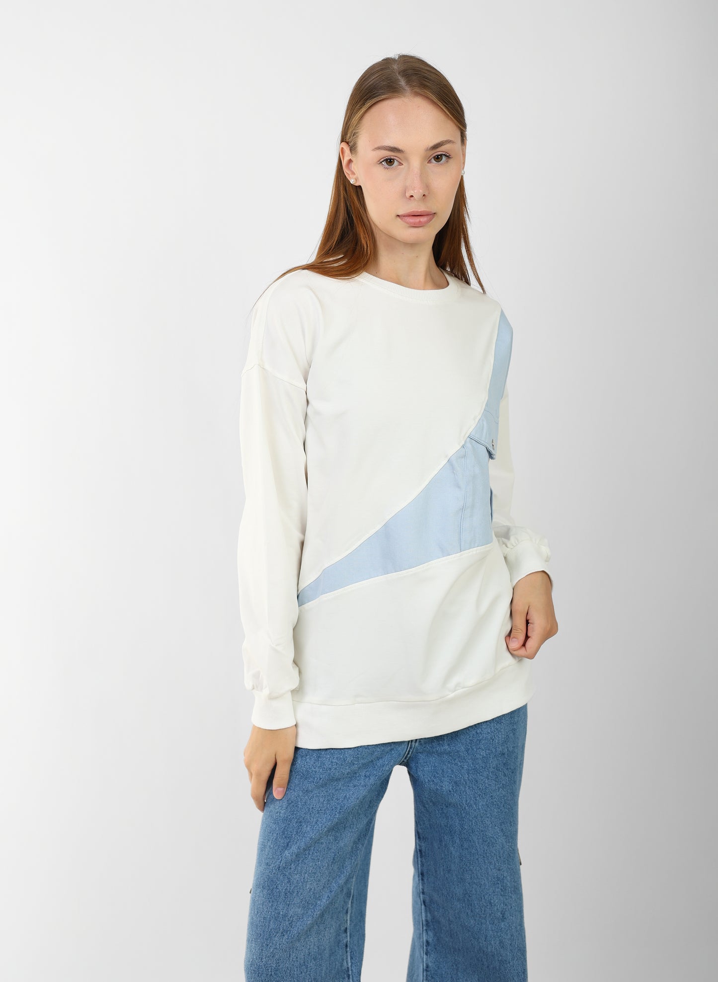 Block Sweatshirt with Front Pocket – Casual Streetwear Style