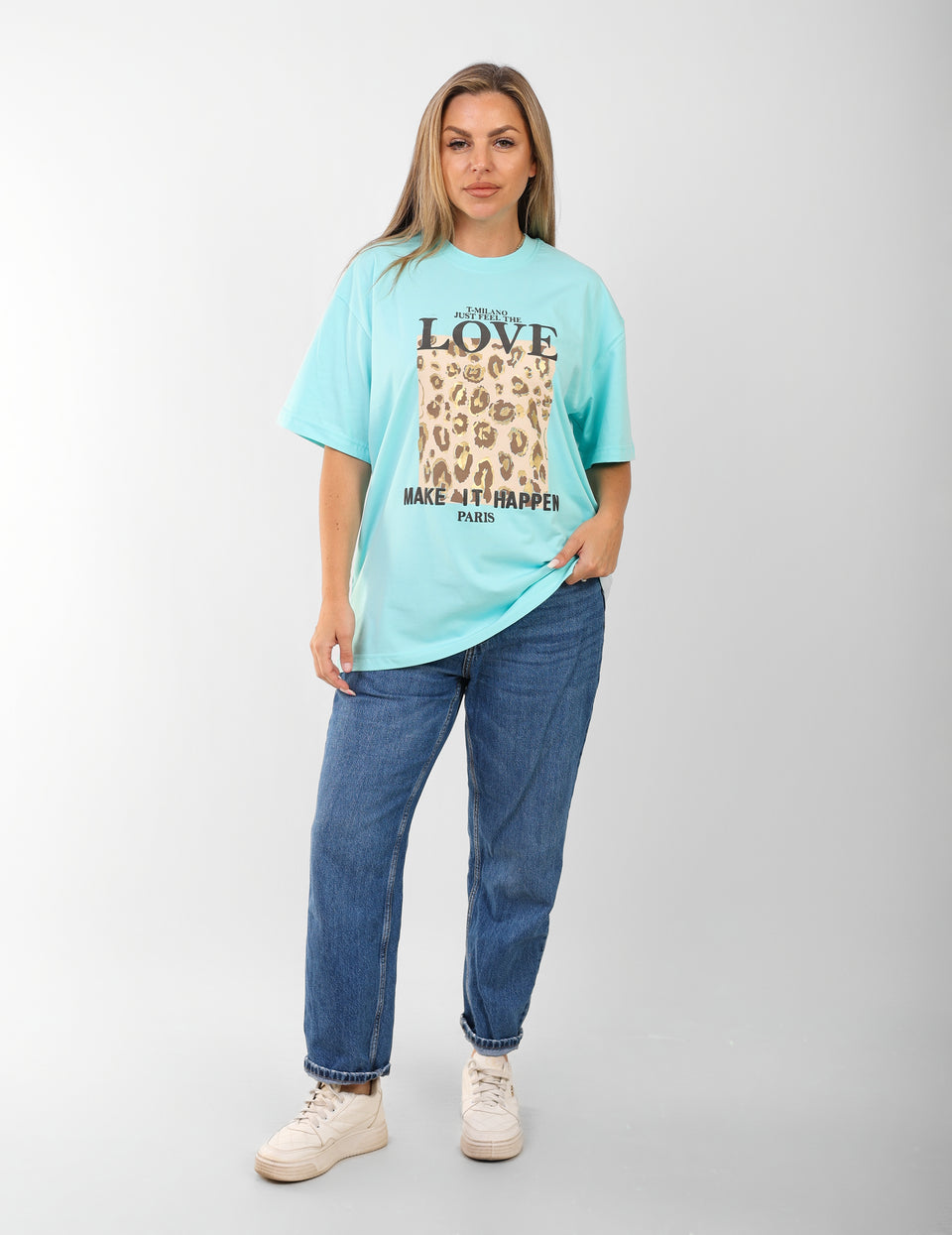 Oversized Graphic T-Shirt for Women – Leopard Print "LOVE" Design