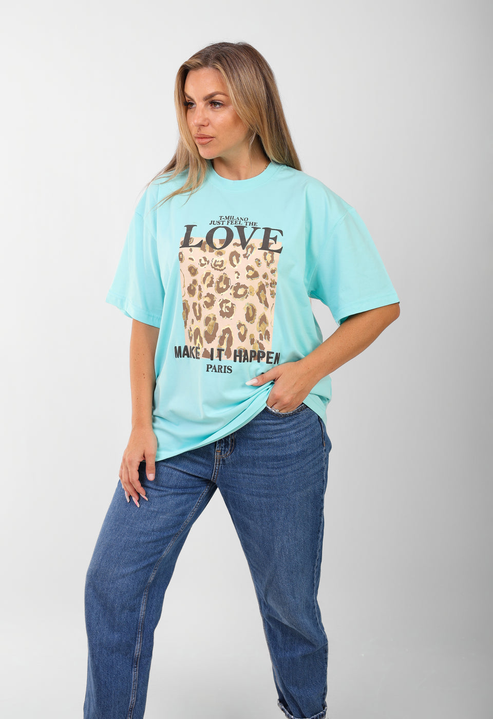 Oversized Graphic T-Shirt for Women – Leopard Print "LOVE" Design