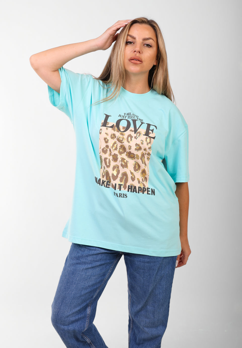 Oversized Graphic T-Shirt for Women – Leopard Print "LOVE" Design