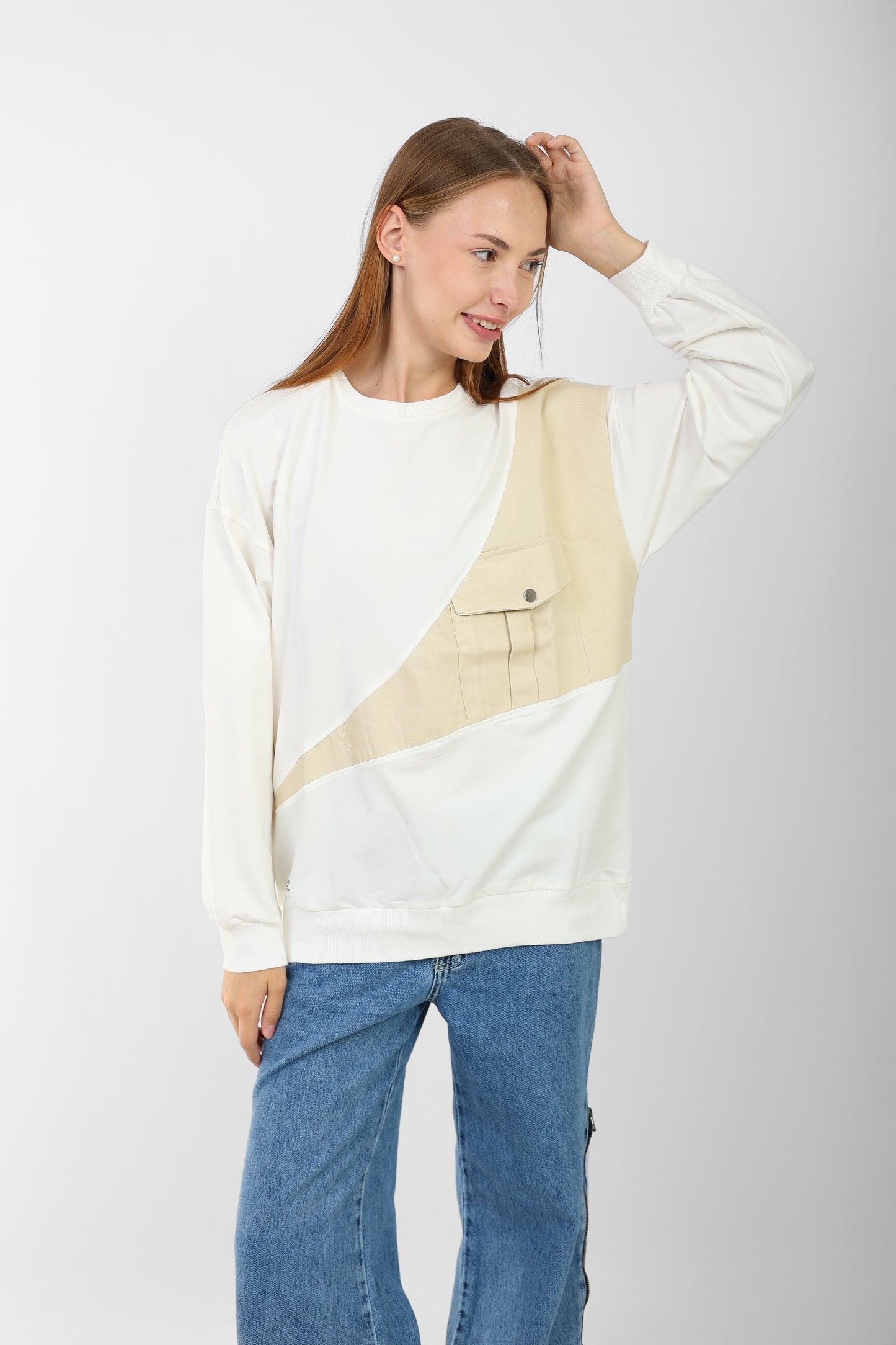 Block Sweatshirt with Front Pocket – Casual Streetwear Style