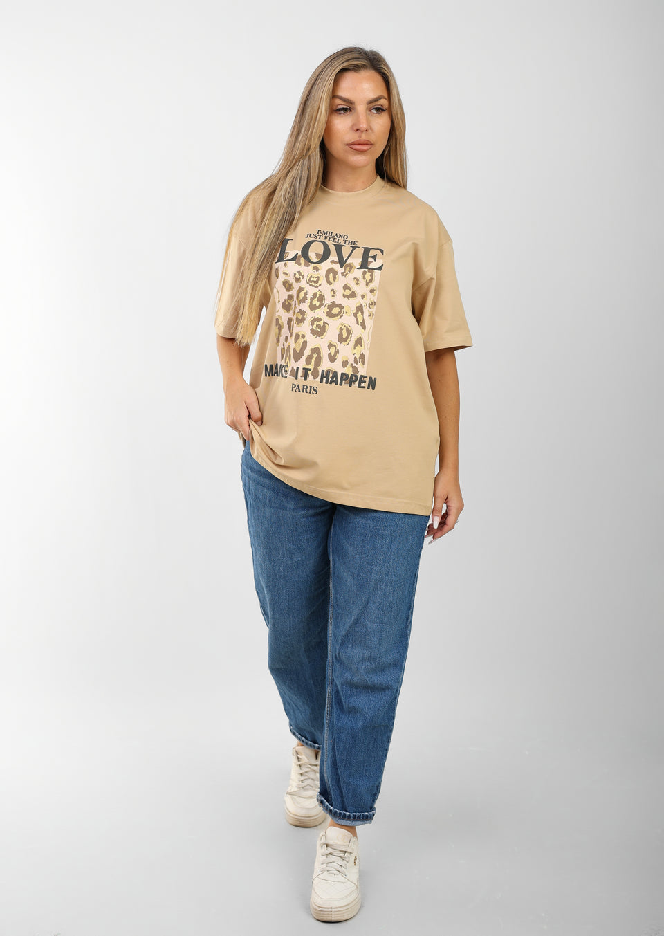 Oversized Graphic T-Shirt for Women – Leopard Print "LOVE" Design