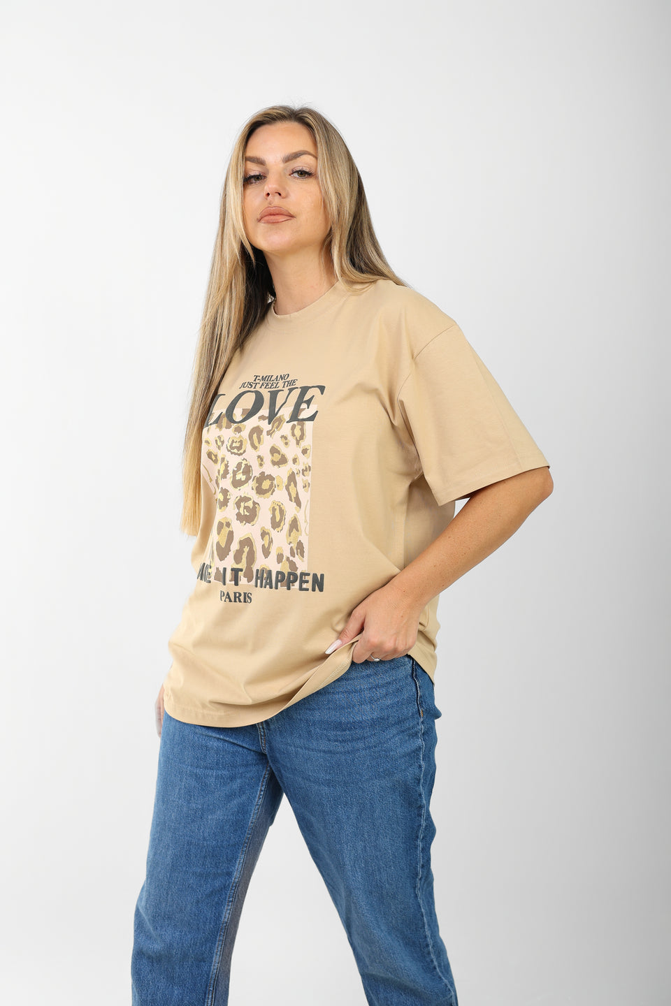Oversized Graphic T-Shirt for Women – Leopard Print "LOVE" Design