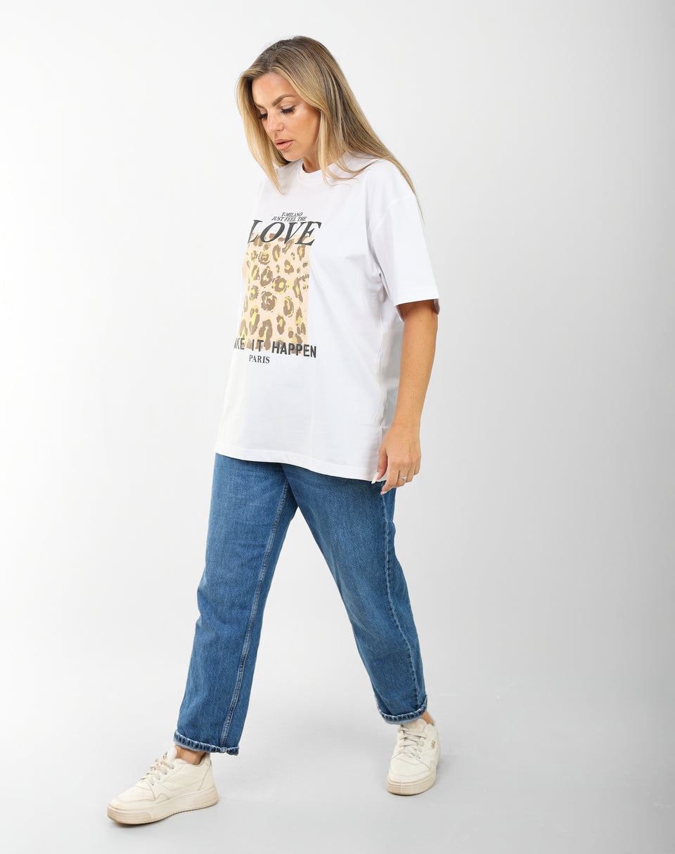 Oversized Graphic T-Shirt for Women – Leopard Print "LOVE" Design