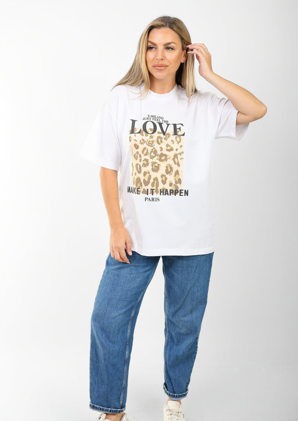 Oversized Graphic T-Shirt for Women – Leopard Print "LOVE" Design