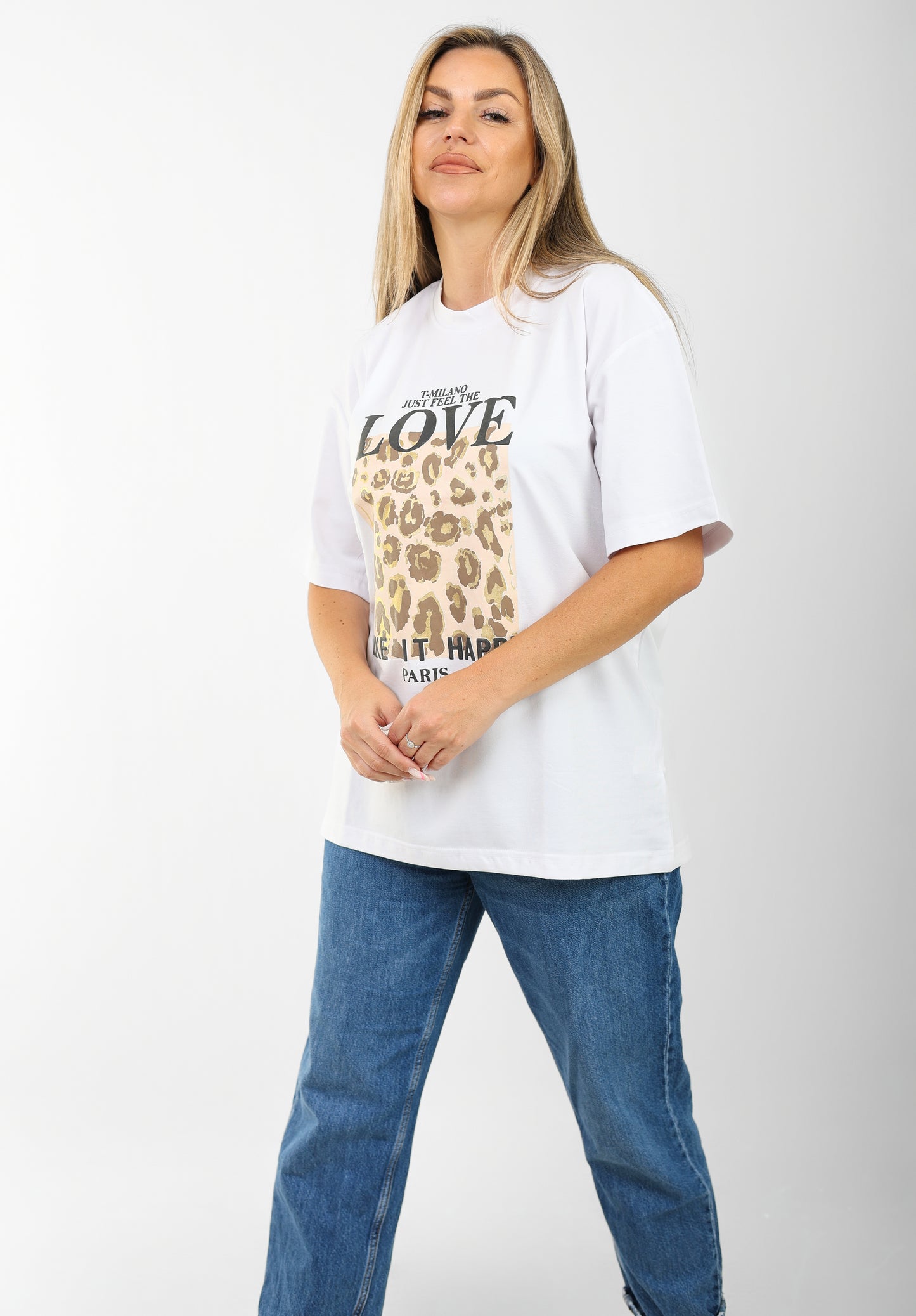 Oversized Graphic T-Shirt for Women – Leopard Print "LOVE" Design