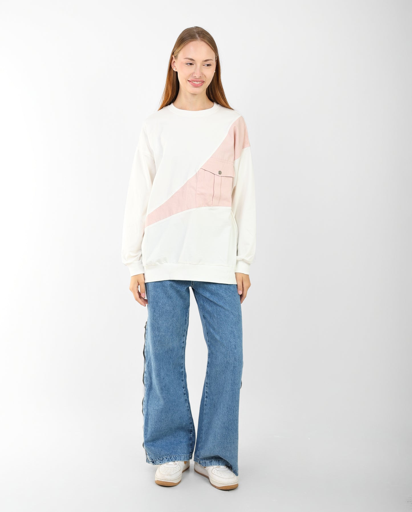 Block Sweatshirt with Front Pocket – Casual Streetwear Style