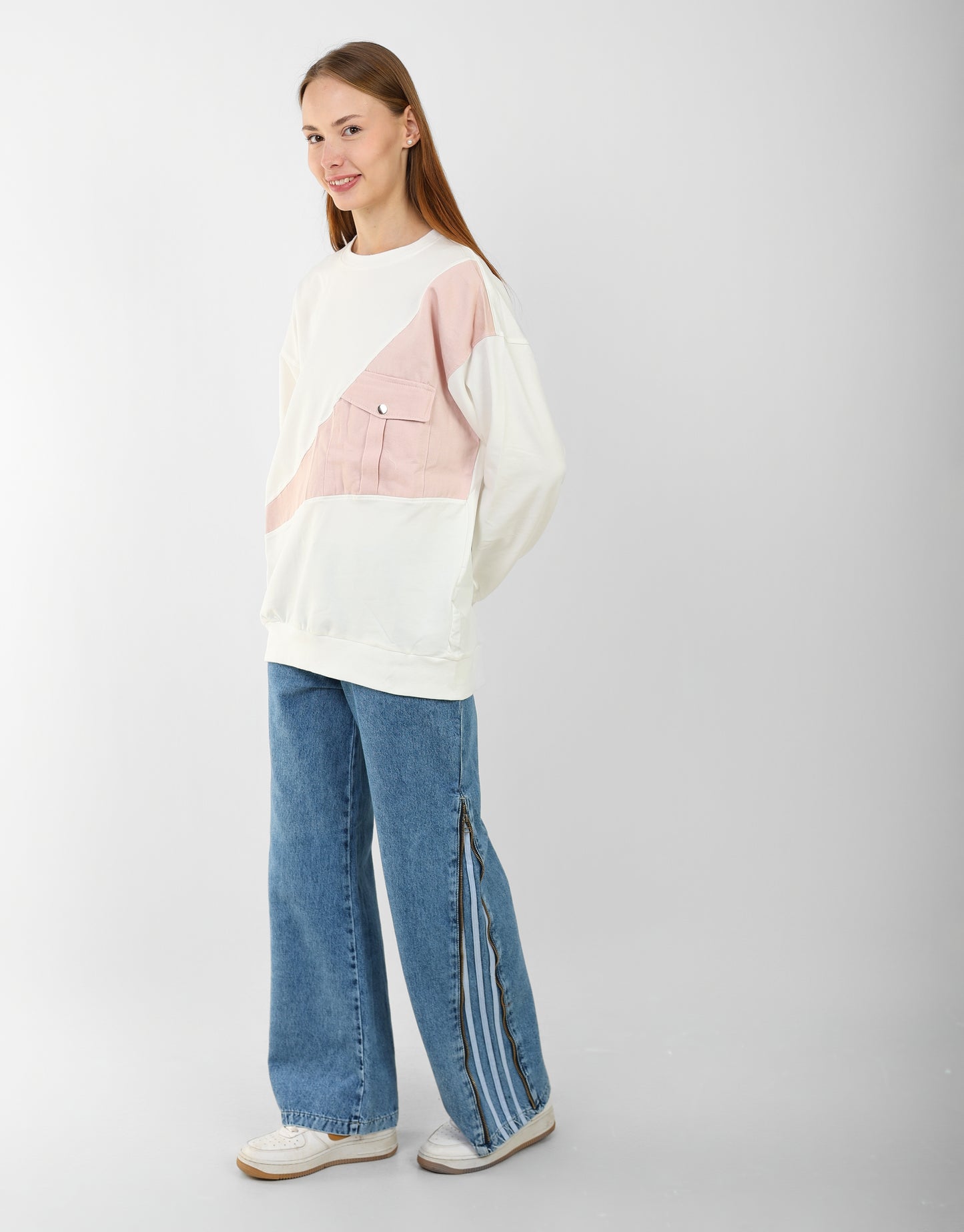 Block Sweatshirt with Front Pocket – Casual Streetwear Style